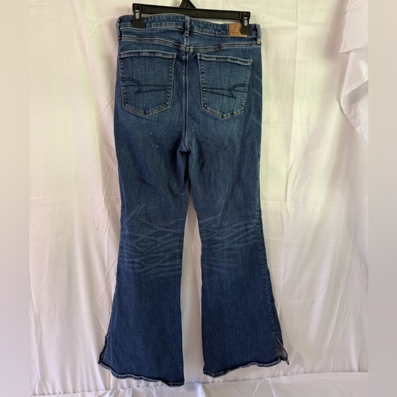 American Eagle Outfitters Dark Blue Super Hi-Rise Flare Jeans Next Level Stretch - Picture 9 of 9